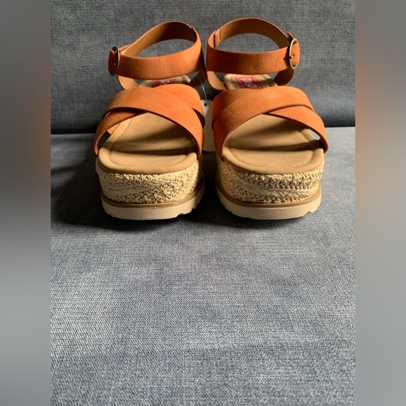 Pop Womens Brown Adjustable Ankle Strap Wedge Espadrille Open Toe Heel Sandals - Picture 5 of 11